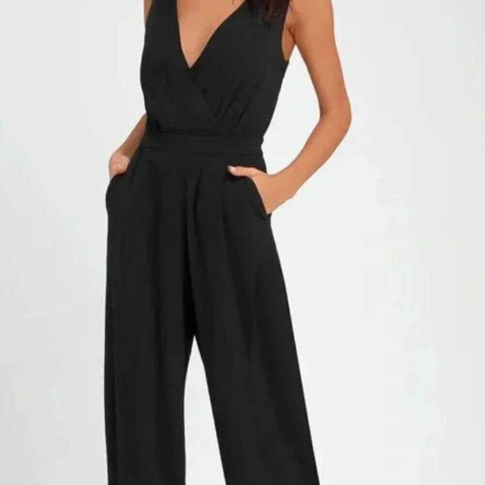 Lulus Kiska Black Lace Wide-Leg Jumpsuit Sz Medium Black #0316 - Picture 4 of 4
